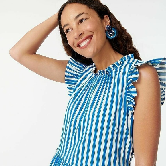J. Crew Tiered cotton dobby dress in cape stripe - Picture 3 of 5